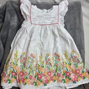 Haute Hippie Kids Spring Summer Floral Dress Girls 5T White Cotton Boho Garden